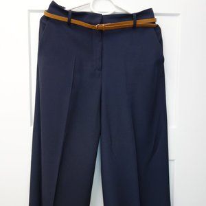 Zara High Waisted Cropped Culottes - Size Small - Navy with Tan skinny belt